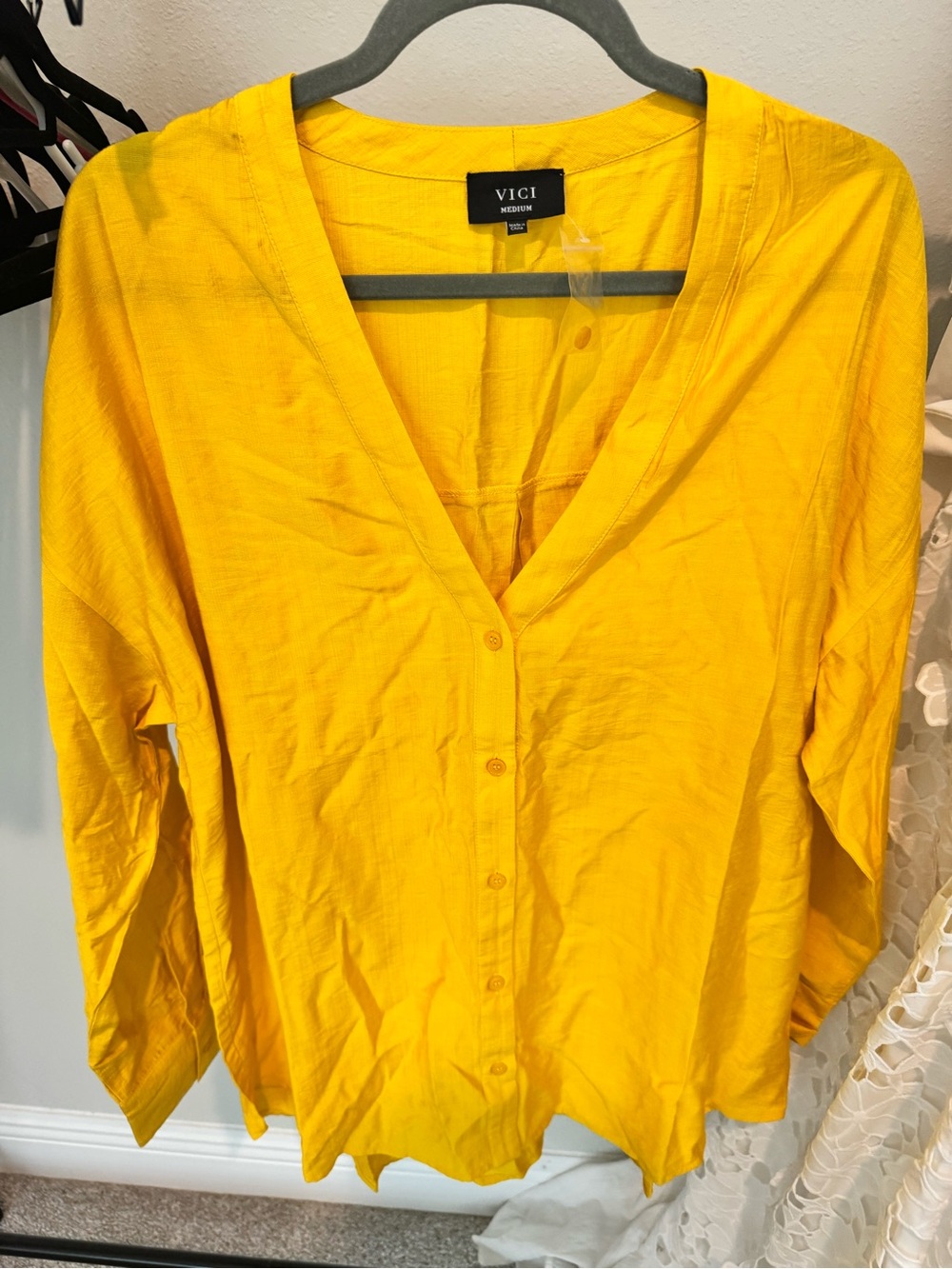 VICI Bright Yellow Button-Front V-Neck Blouse